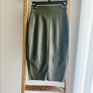 Bailey 44 Olive Green Leather Pencil Skirt